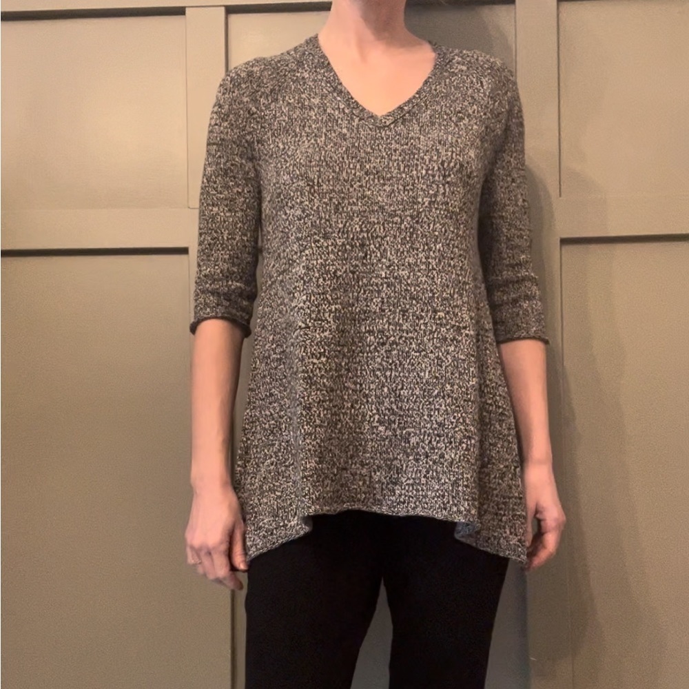EILEEN Fisher Linen Wool Blend Marled Knit V-Neck Sweater Tunic Size Small